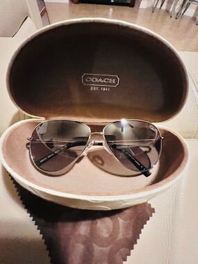 COACH Women's Aviator Sunglasses in Brown and Gold